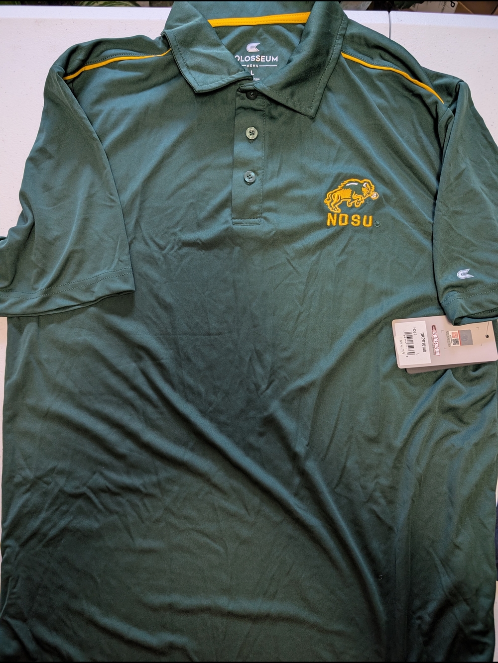 Colosseum Men's Forest Green Polo with Yellow NDSU Logo
